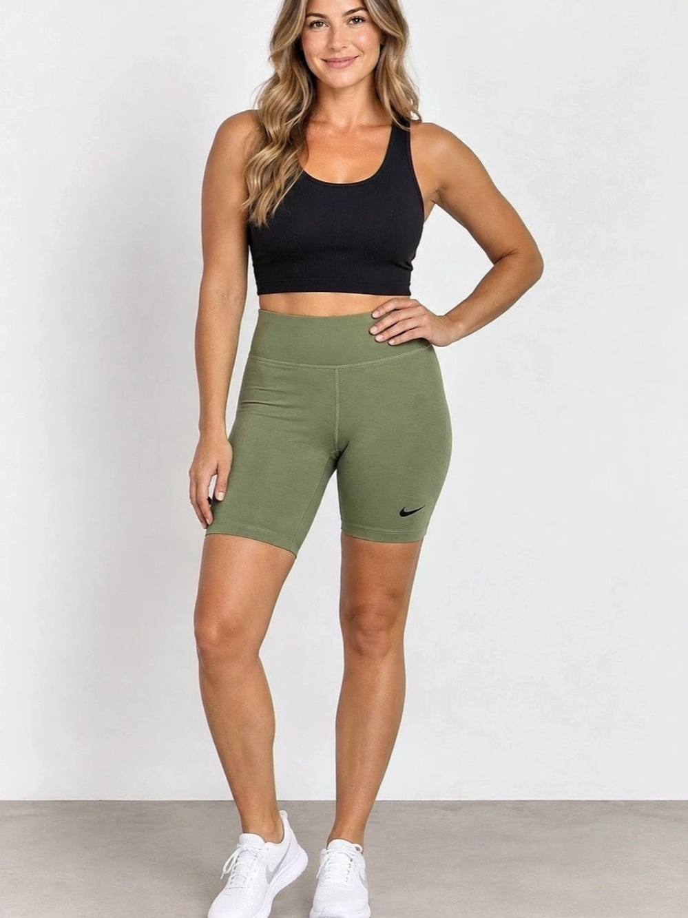 Nike Sportswear Classic High Waisted 8" Biker Shorts Olive Green, Size Medium